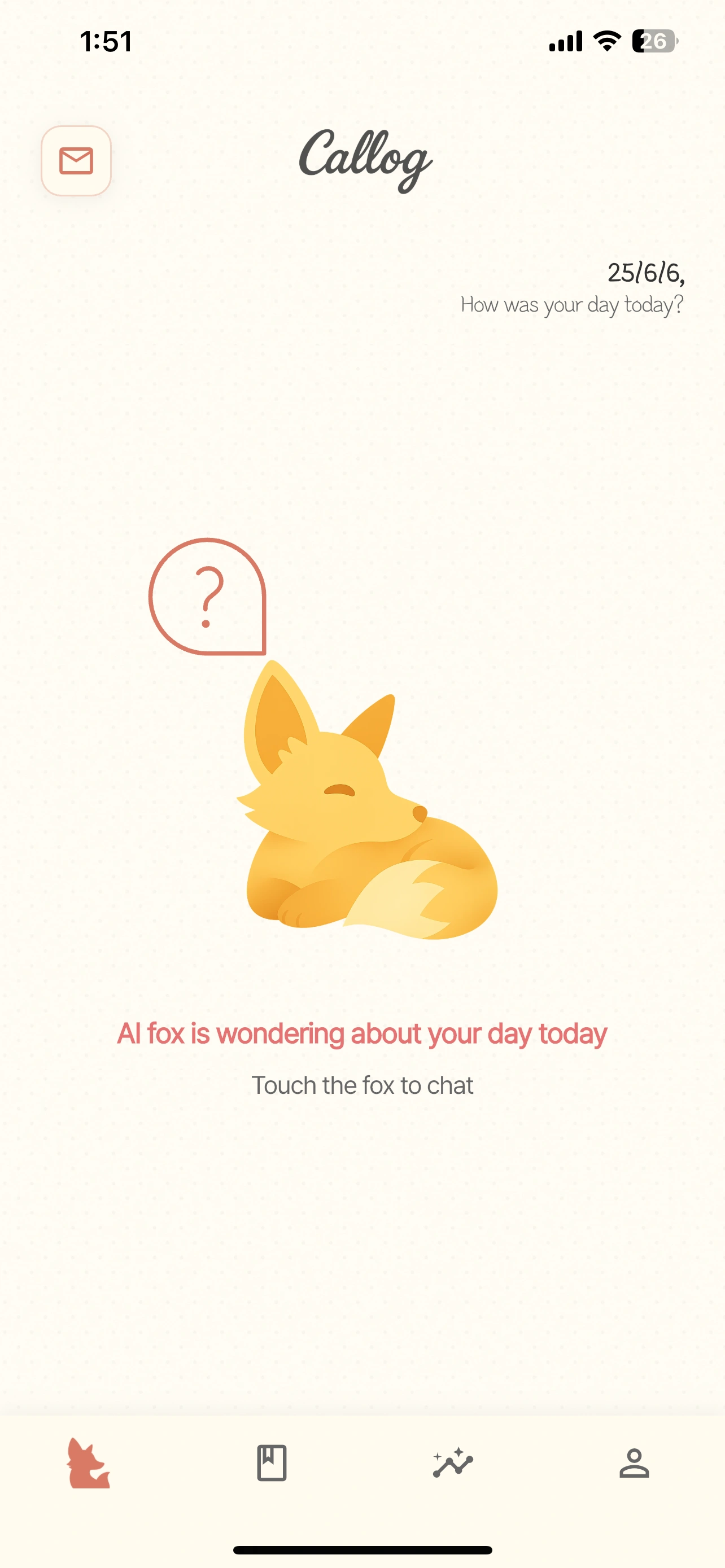 Callog app home screen - start a voice diary or chat diary