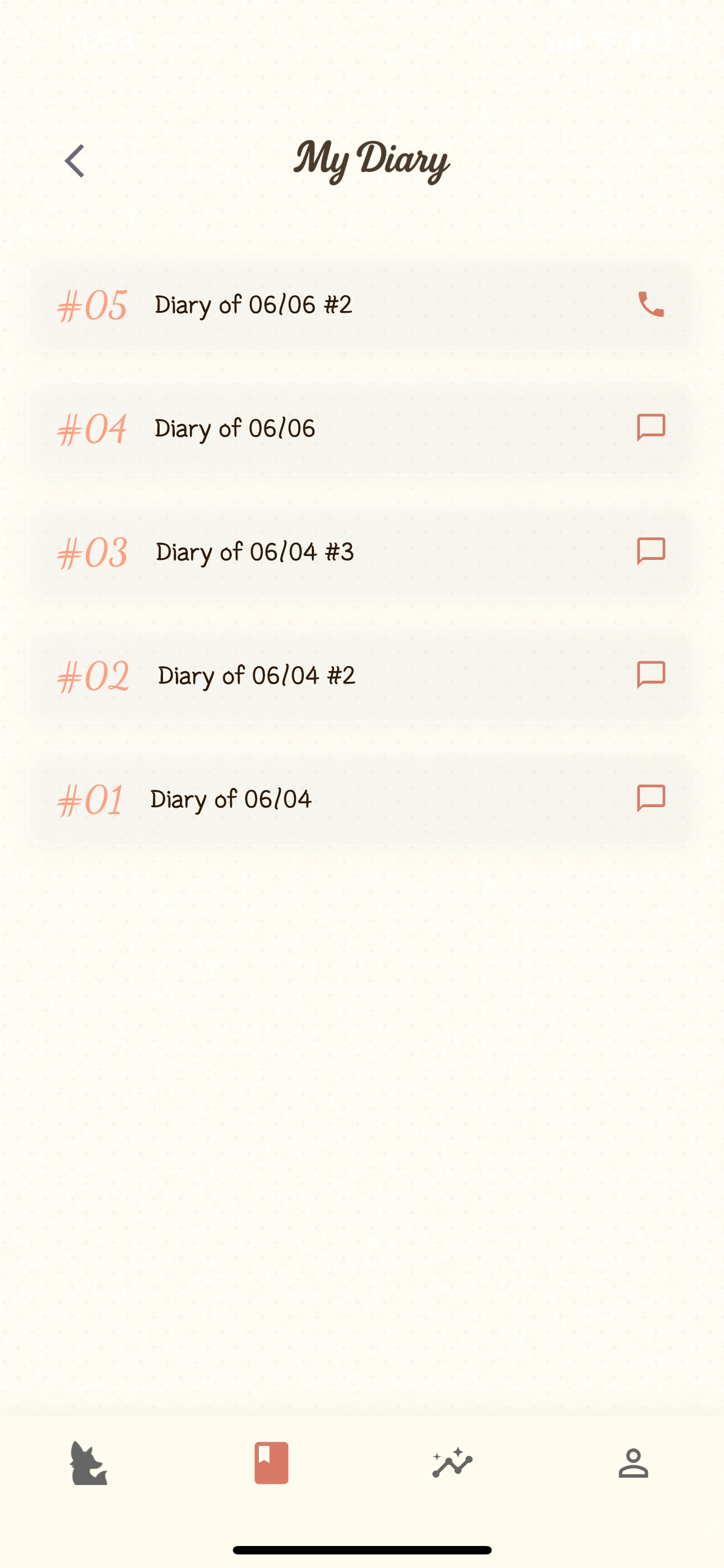 Callog diary list screen