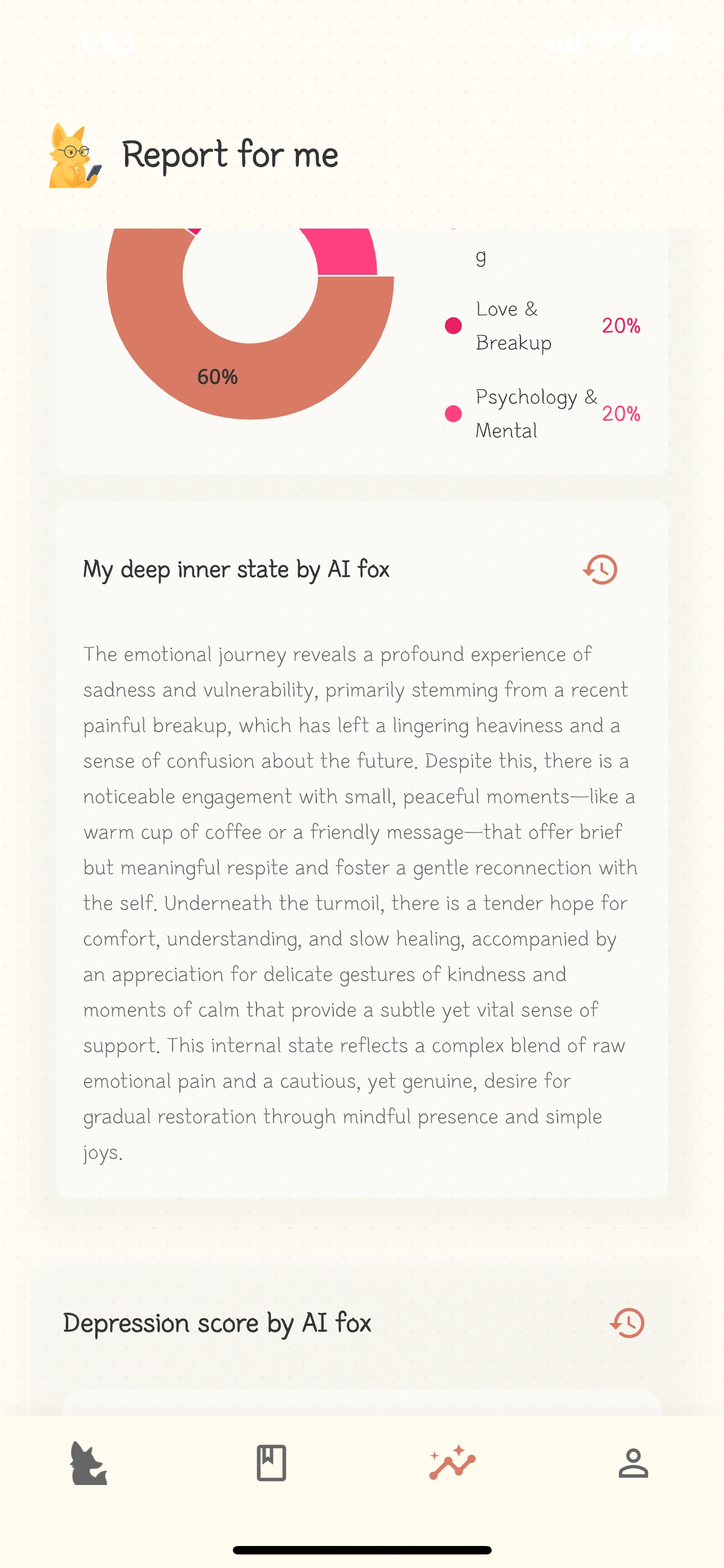 Callog emotion analysis report screen with emotion graph and statistics